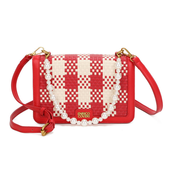 Borsa a tracolla in ecopelle con manico in perle Enrico Coveri EC7055