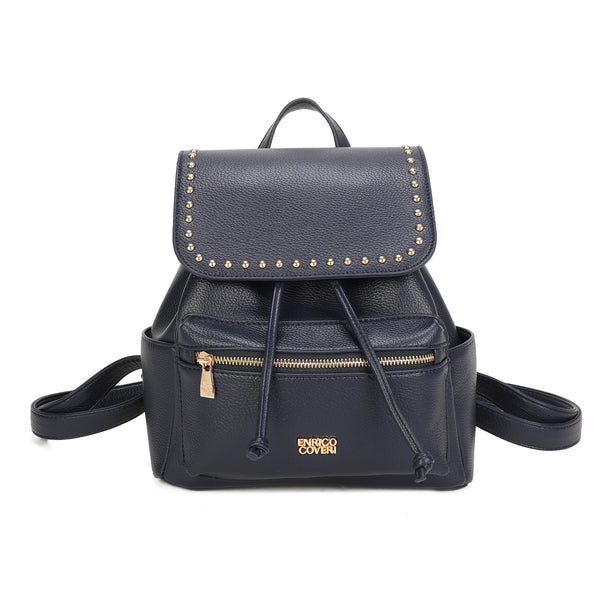 Zaino in ecopelle Enrico Coveri con decorazioni a borchie sulla patta EC6334