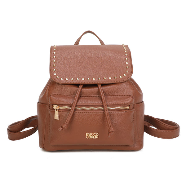 Zaino in ecopelle Enrico Coveri con decorazioni a borchie sulla patta EC6334