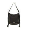 Borsa a spalla a postino in ecopelle effetto martellato con frange e borchie VC629