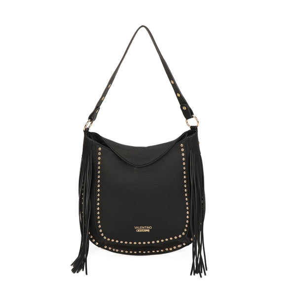 Borsa a spalla a postino in ecopelle effetto martellato con frange e borchie VC629