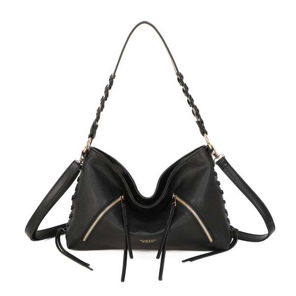 Borsa a spalla in ecopelle con manico intrecciato MB-718