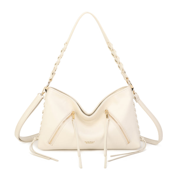 Borsa a spalla in ecopelle con manico intrecciato MB-718