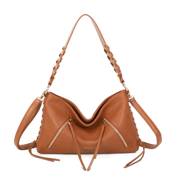 Borsa a spalla in ecopelle con manico intrecciato MB-718