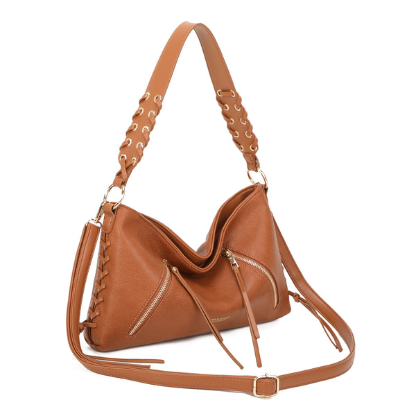 Borsa a spalla in ecopelle con manico intrecciato MB-718