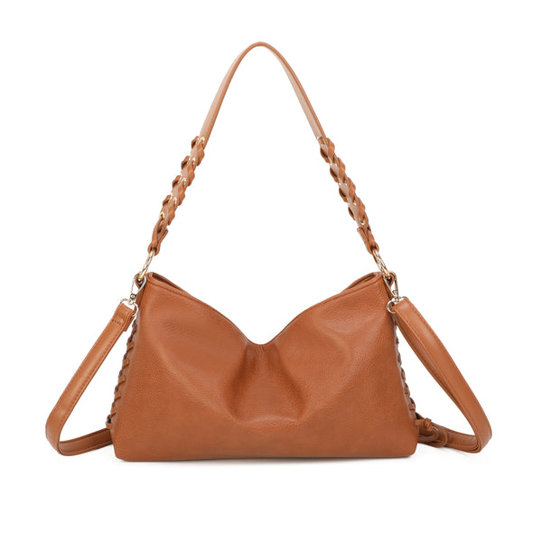 Borsa a spalla in ecopelle con manico intrecciato MB-718