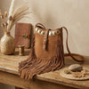 Borsetta a tracolla boho in ecopelle scamosciata con frange e borchie Valentino Creations VC7090