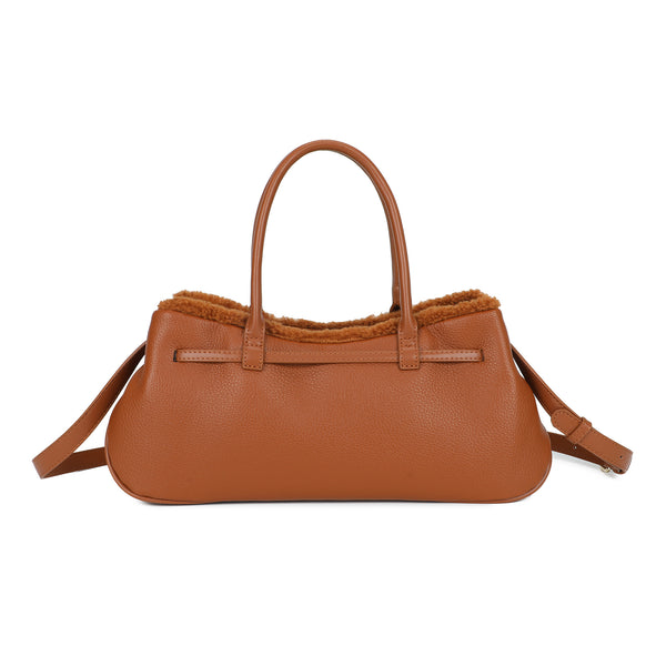 Borsa a mano con cintura decorativa e bordo in teddy Valentino Creations VA7084