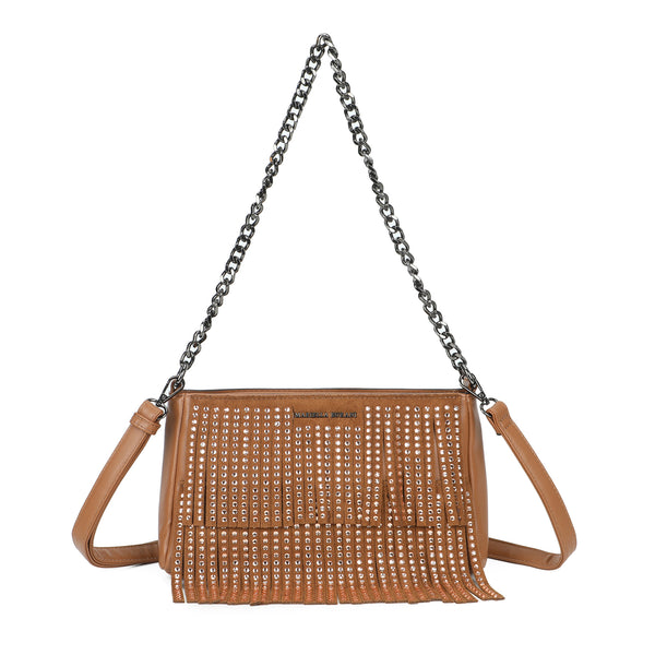 Borsa a tracolla in ecopelle liscia con frange e lustrini Mariella Burani MB5005