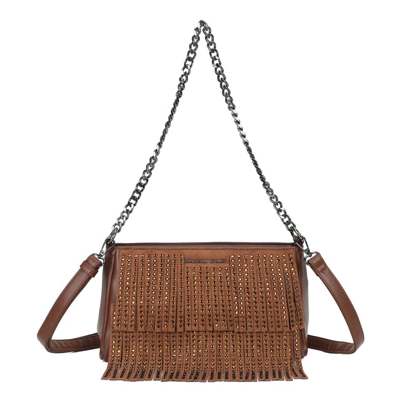 Borsa a tracolla in ecopelle liscia con frange e lustrini Mariella Burani MB5005