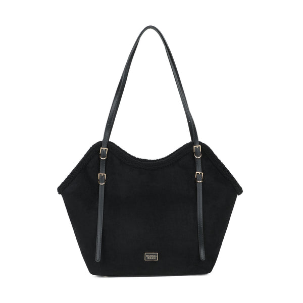Borsa shopper a spalla in ecopelle scamosciata e teddy MB053