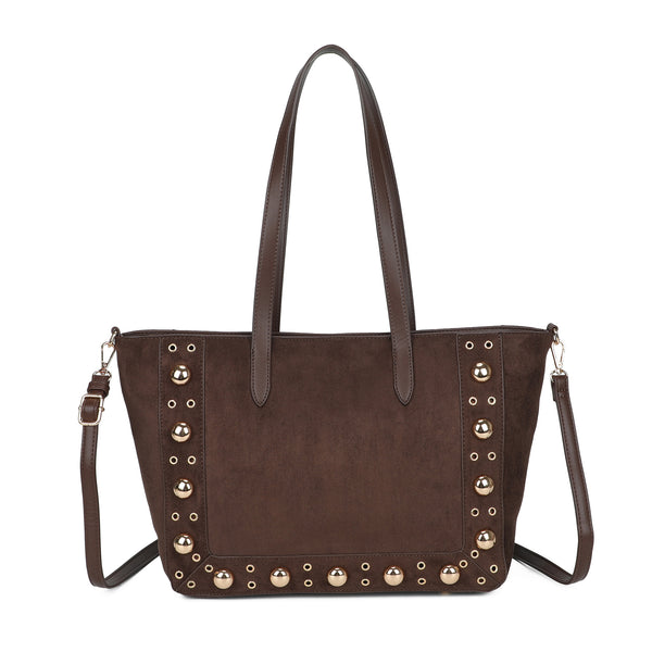Borsa spalla shopper in ecopelle scamosciata con borchie 2281