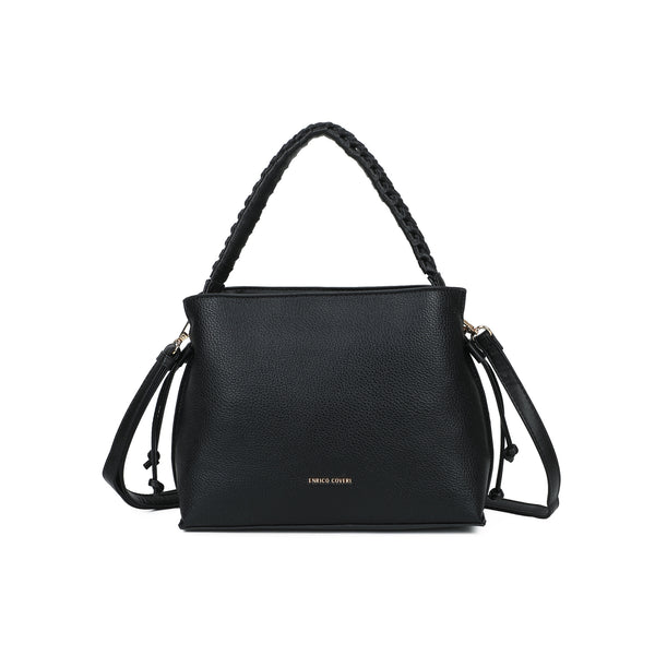 Borsa ecopelle martellata a coulisse con manico intrecciato EC5087
