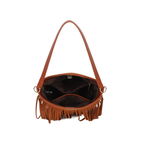 Borsetta shopper piatta a spalla con frange Valentino Creations VC619