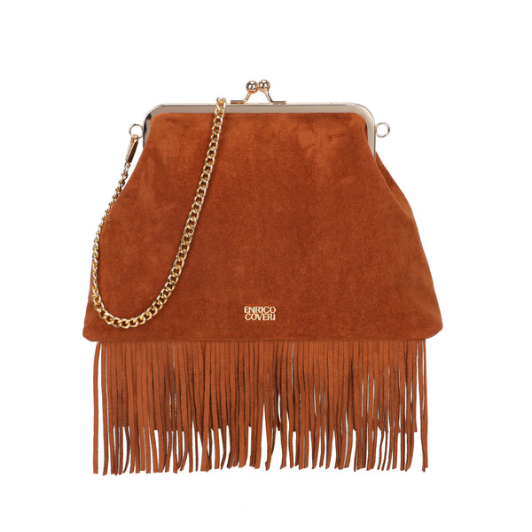 Borsa clutch in ecopelle scamosciata con frange Enrico Coveri EC6330