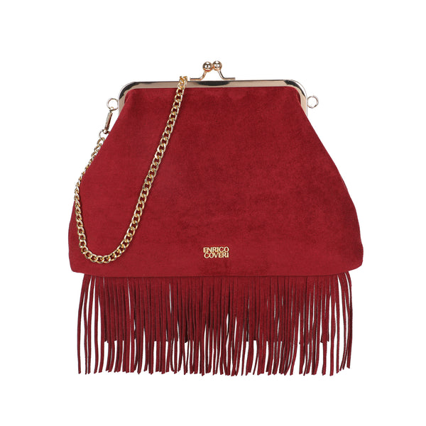 Borsa clutch in ecopelle scamosciata con frange Enrico Coveri EC6330