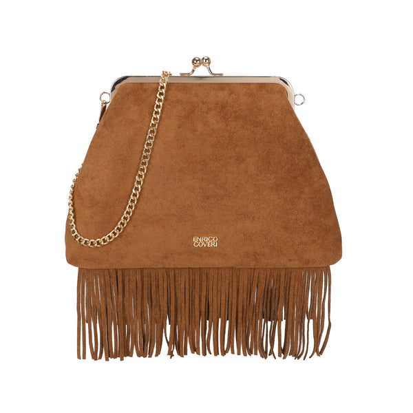 Borsa clutch in ecopelle scamosciata con frange Enrico Coveri EC6330