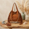 Borsa a mano e spalla in ecopelle scamosciata con frange e tracolla a catena Valentino Creations VC7088