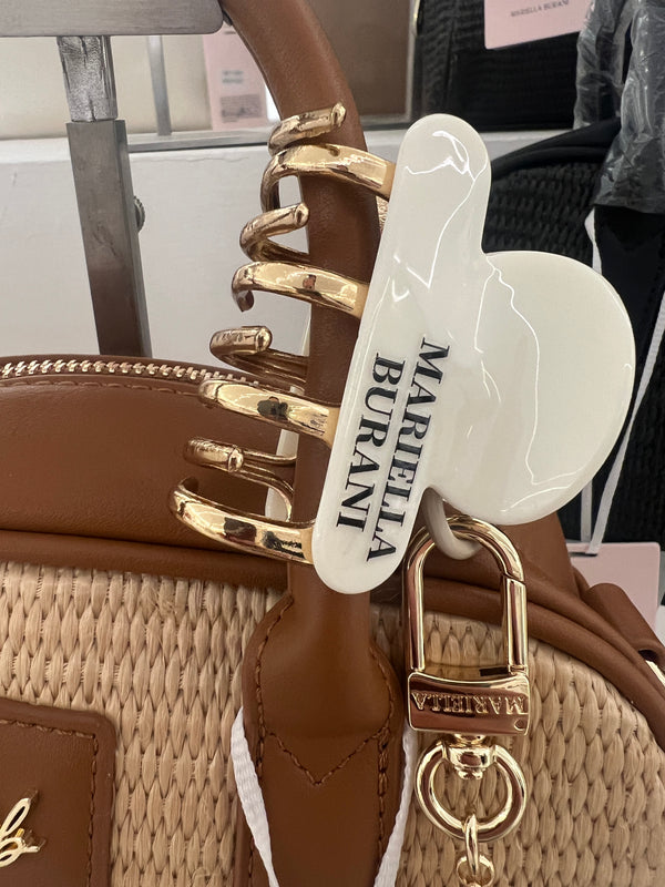 Borsetta camera bag in ecopelle e rafia Mariella Burani con fermaglio e catena MB6312