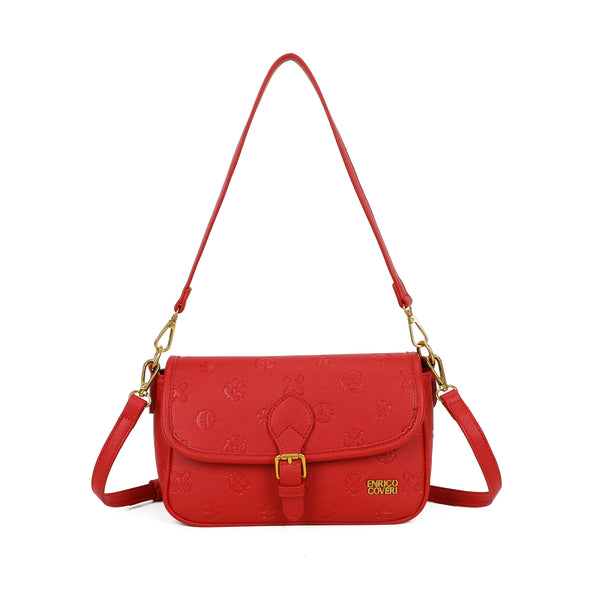 Borsetta sella a spalla in ecopelle e stampa a rilievo Enrico Coveri EC2229