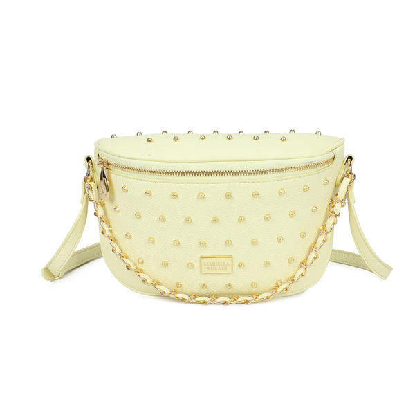 Marsupio in ecopelle con borchiette in metallo e manico in catena/ecopelle intrecciata MB017