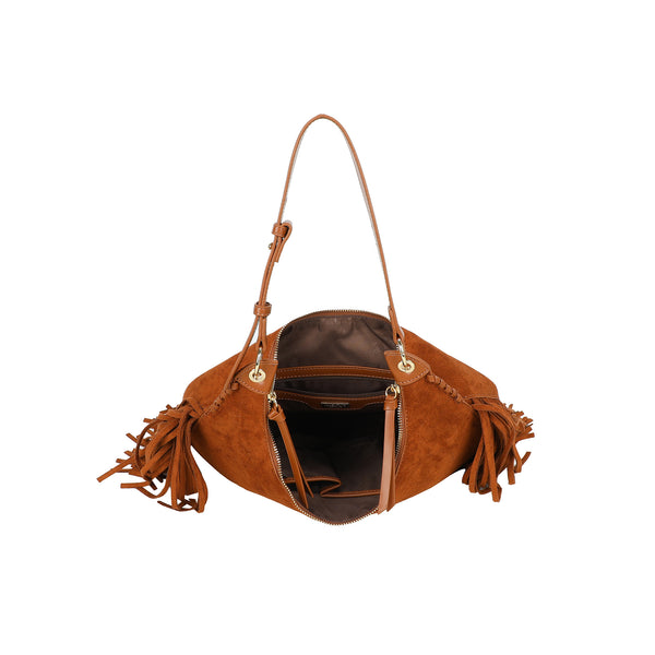 Borsa hobo a spalla in ecopelle scamosciata con frange Valentino Creations VC7089