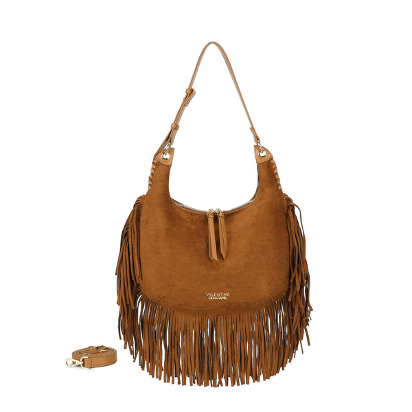 Borsa hobo a spalla in ecopelle scamosciata con frange Valentino Creations VC7089