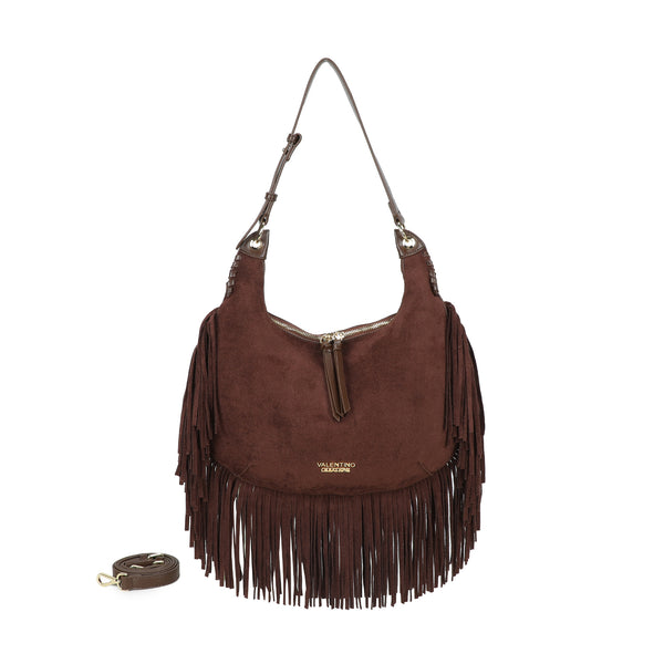 Borsa hobo a spalla in ecopelle scamosciata con frange Valentino Creations VC7089