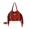 Borsa a mano e spalla in ecopelle scamosciata con frange e tracolla a catena Valentino Creations VC7088