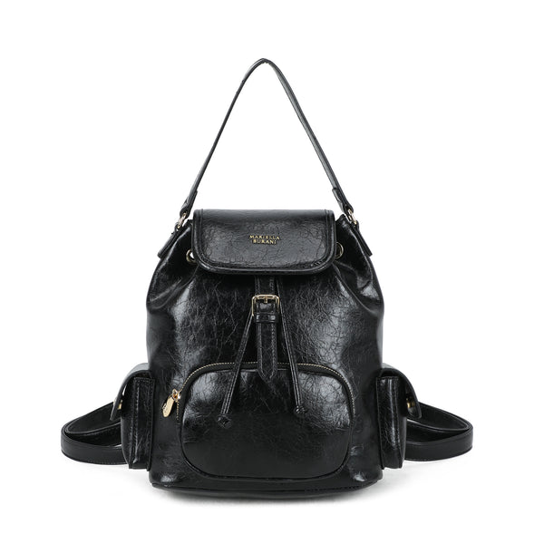 Zainetto in ecopelle con tasche e patta e chiusura a coulisse MB7062