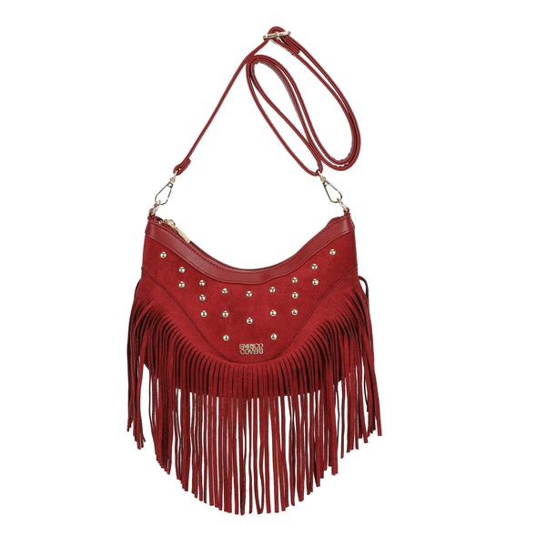 Borsa in ecopelle scamosciata a tracolla con frange Enrico Coveri ECC6329