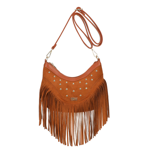 Borsa in ecopelle scamosciata a tracolla con frange Enrico Coveri ECC6329