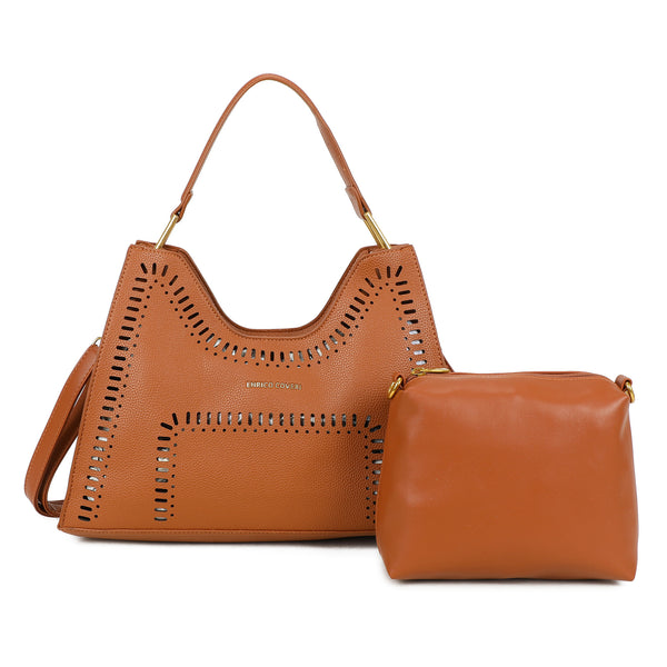 Borsa a mano con dettagli traforati Enrico coveri in ecopelle con pochette rimovibile EC6280