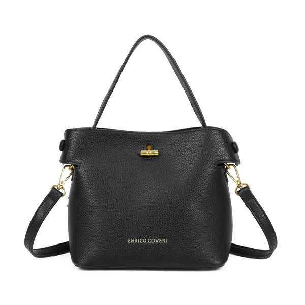 Borsa shopper in ecopelle Enrico Coveri con chiusura turn lock e pochette rimovibile EC2251