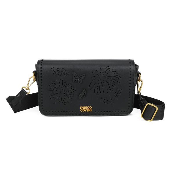 Borsa a patta traforata in ecopelle Enrico Coveri con tracolla in tessuto EC2236