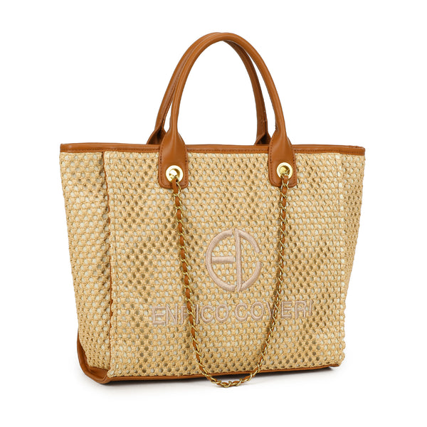 Borsa shopper in rafia ed ecopelle EC6275 Enrico Coveri