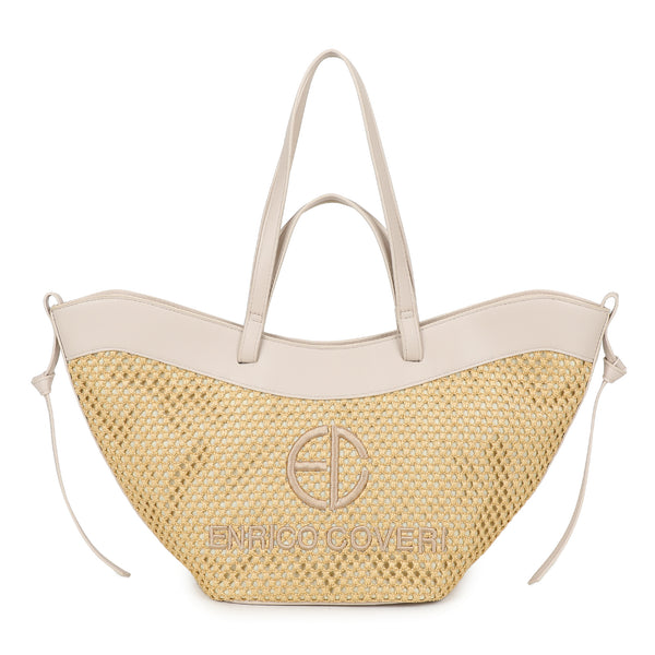 Borsa shopper mezzaluna in rafia ed ecopelle EC6276 Enrico Coveri