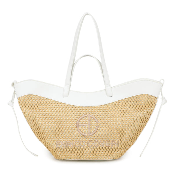 Borsa shopper mezzaluna in rafia ed ecopelle EC6276 Enrico Coveri