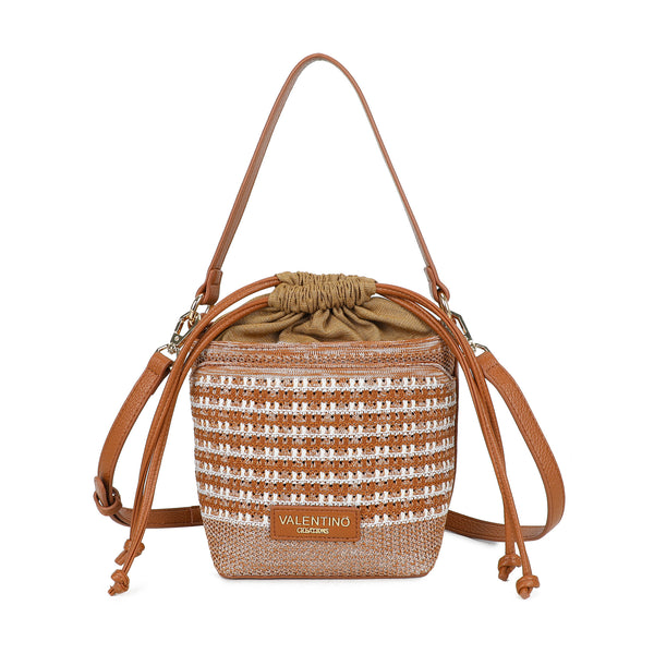 Borsa a secchiello in ecopelle e tessuto intrecciato VC512