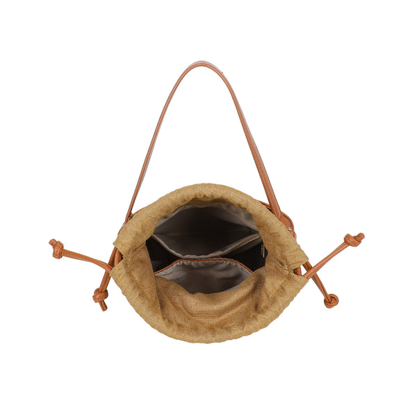 Borsa a secchiello in ecopelle e tessuto intrecciato VC512