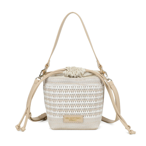 Borsa a secchiello in ecopelle e tessuto intrecciato VC512