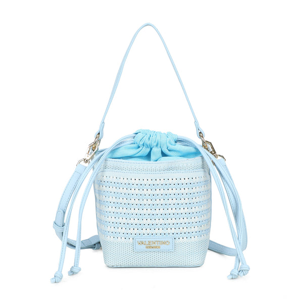 Borsa a secchiello in ecopelle e tessuto intrecciato VC512