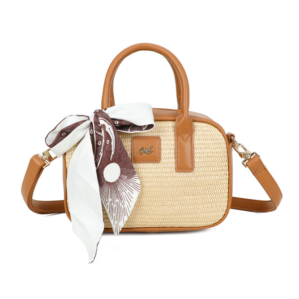 Borsetta camera bag in ecopelle e rafia Mariella Burani con fermaglio e catena MB6312