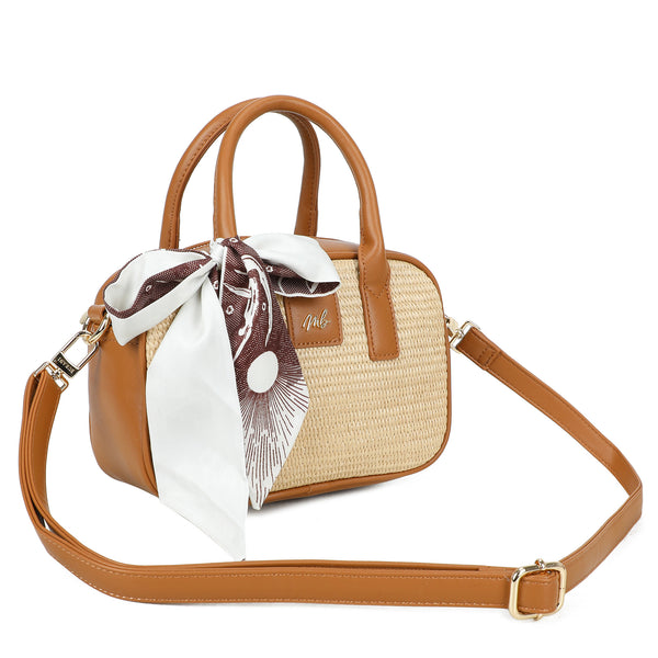 Borsetta camera bag in ecopelle e rafia Mariella Burani con fermaglio e catena MB6312