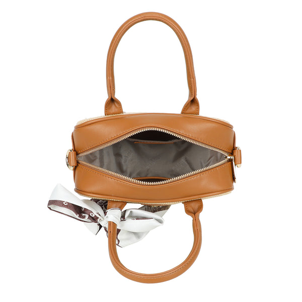 Borsetta camera bag in ecopelle e rafia Mariella Burani con fermaglio e catena MB6312