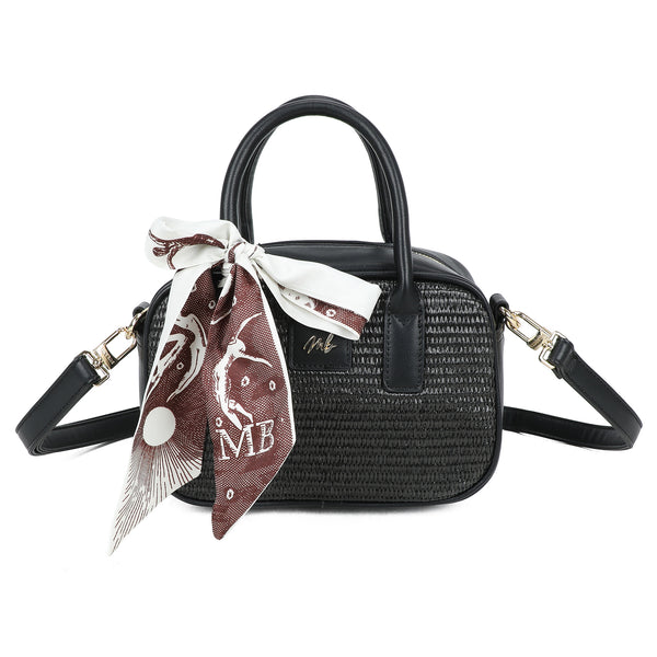 Borsetta camera bag in ecopelle e rafia Mariella Burani con fermaglio e catena MB6312