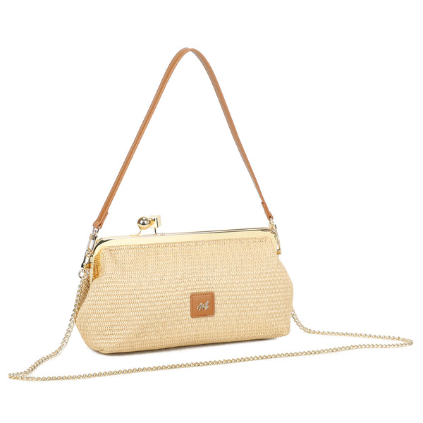 Borsa in rafia ed ecopelle a chiusura a scatto in metallo MB6313