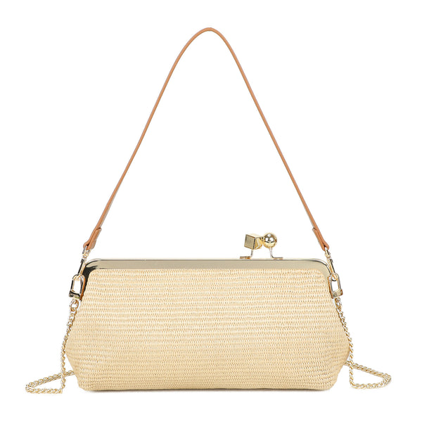 Borsa in rafia ed ecopelle a chiusura a scatto in metallo MB6313