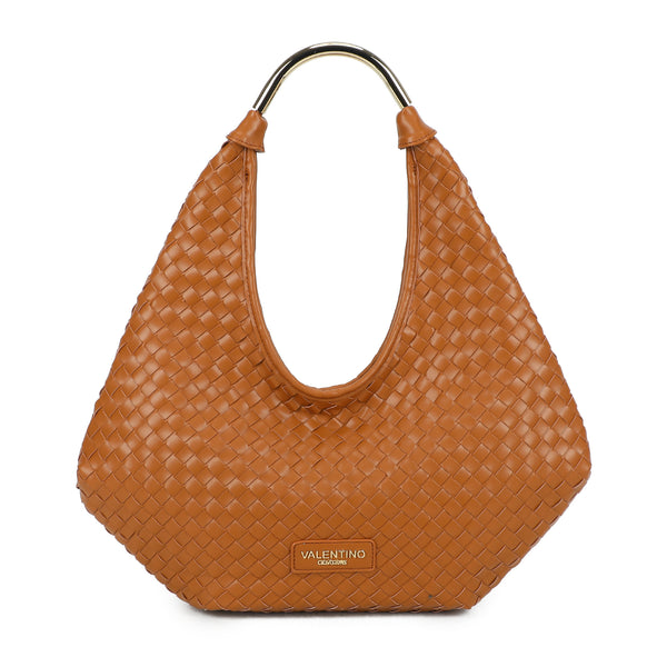 Shopper a spalla in ecopelle intrecciata e manico in metallo Valentino Creations VC2027