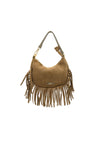 Borsetta a mezzaluna a tracolla in pelle scamosciata con frange V811F